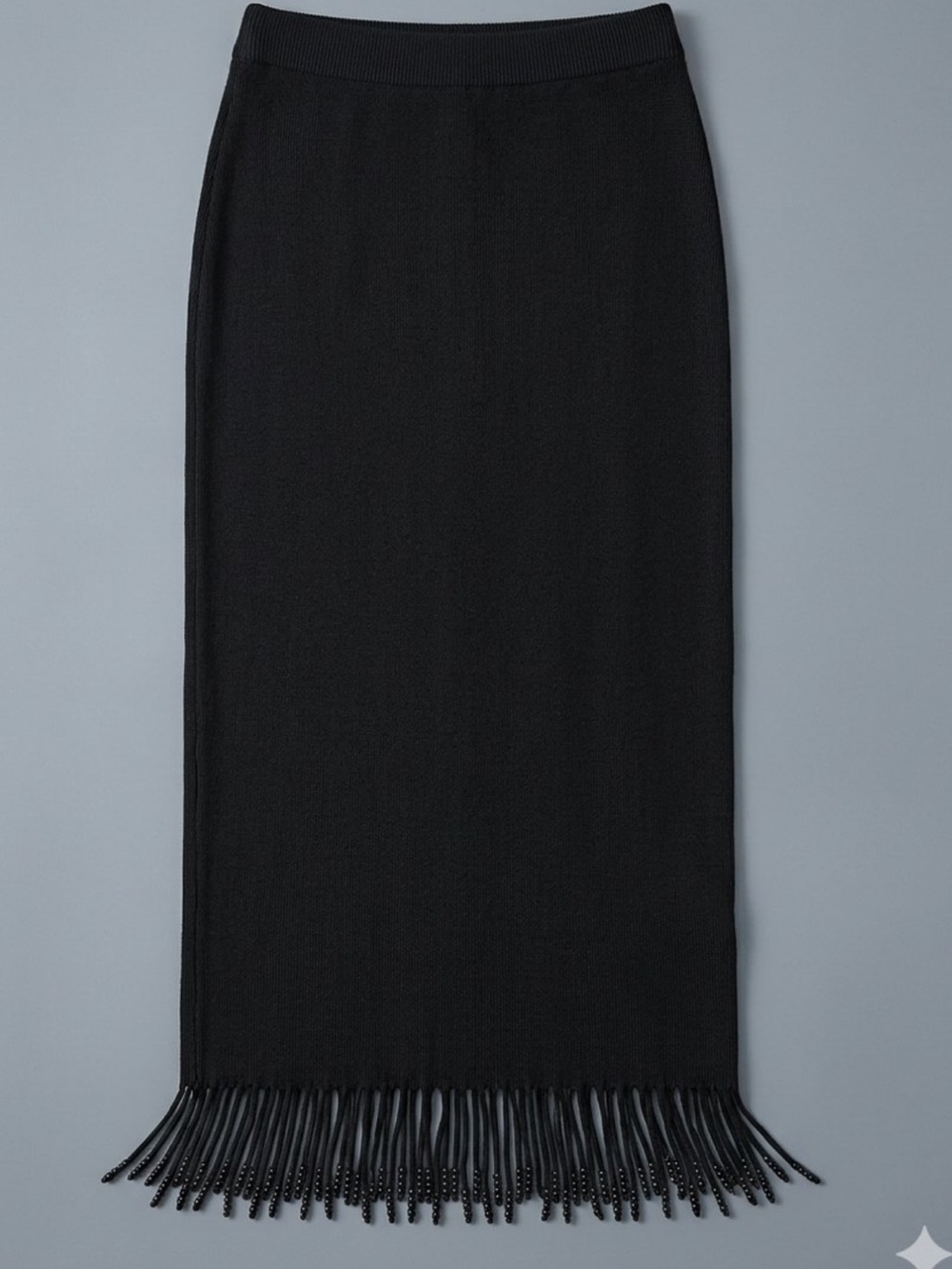 Ralph Lauren wool angora blend black fringe and beaded western boho pencil skirt